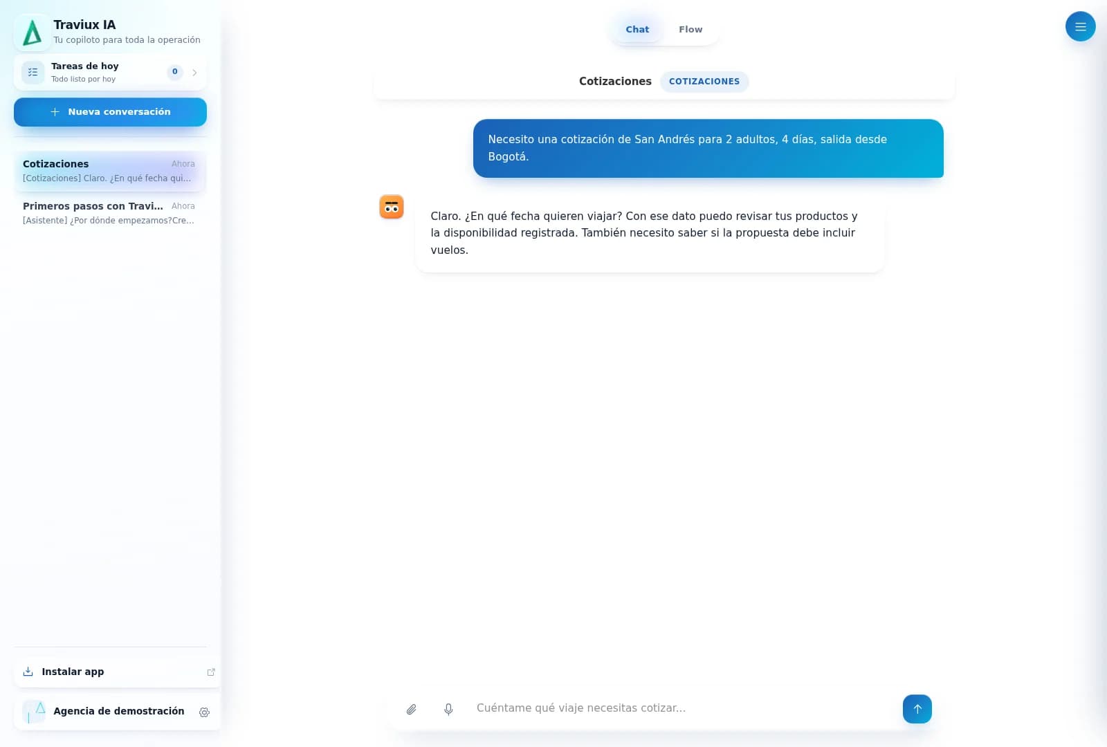 Cuéntale el viaje: interfaz de Traviux con datos de demostración